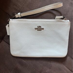 COACH white wristlet with zipper